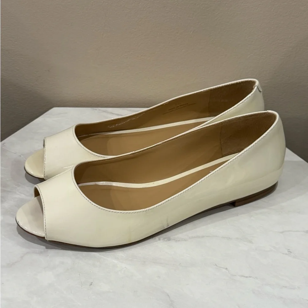 🔥Talbots Women's Cream Peep Toe Flats Sz 8🔥